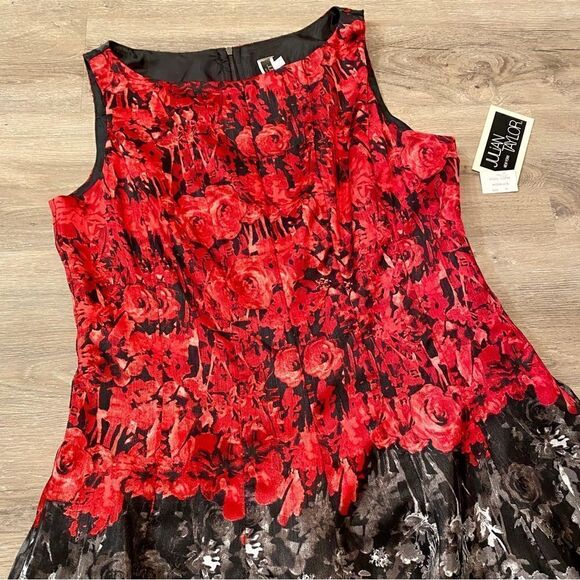 JULIAN TAYLOR SLEEVELESS RED & BLACK SWING SKIRT DRESS 14 NWT - Picture 15 of 16